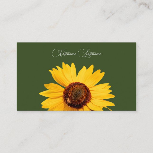 Tarjeta De Visita Caligrafía de la abeja de girasol amarillo floral  (Anverso)
