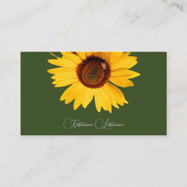 Tarjeta De Visita Caligrafía de la abeja de girasol amarillo floral  (Anverso)