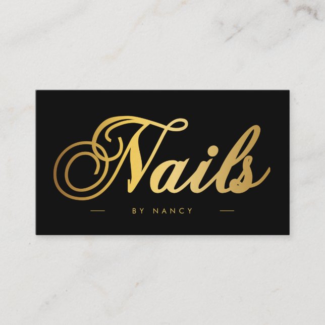 Tarjeta De Visita Caligrafía de Nails Black & Gold (Anverso)