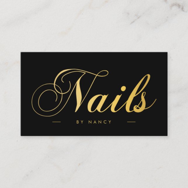 Tarjeta De Visita Caligrafía de Nails Black & Gold (Anverso)