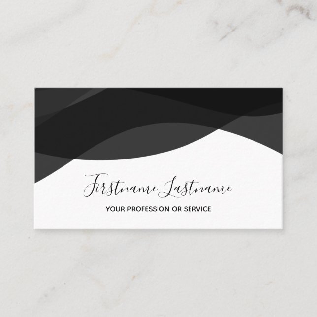 Tarjeta De Visita Caligrafía de ondas abstractas en blanco y negro (Anverso)