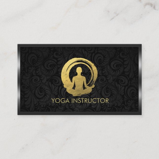 Tarjeta De Visita Caligrafía de oro negro Símbolo de Yoga Meditación (Anverso)