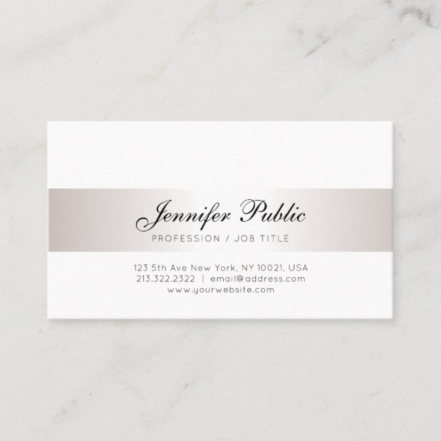 Tarjeta De Visita Caligrafía de plata elegante de la escritura (Anverso)