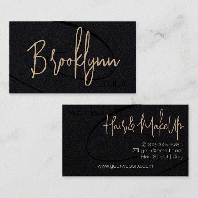 Tarjeta De Visita Caligrafía Firma Profesional Hair Studio (Anverso / Reverso)