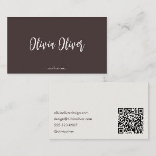 Tarjeta De Visita Caligrafía minimalista código QR marrón crema mode