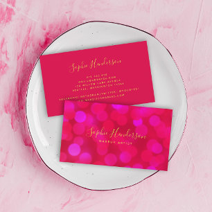 Tarjeta De Visita Caligrafía Moderna de Moda Luces Bokeh Rosadas