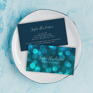 Tarjeta De Visita Caligrafía moderna de moda Luces de bokeh azul acu