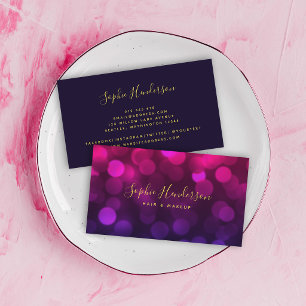 Tarjeta De Visita Caligrafía Moderna Luces Bokeh Azul Magenta