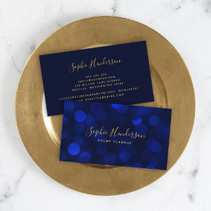 Tarjeta De Visita Caligrafía moderna Sapphire Blue Bokeh Luces