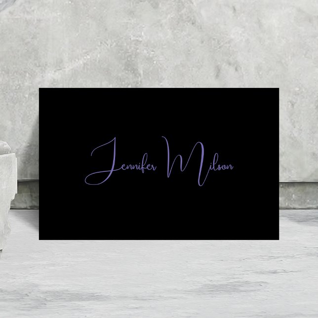 Tarjeta De Visita Caligrafía moderna única en negro y neón morado (Subido por el creador)