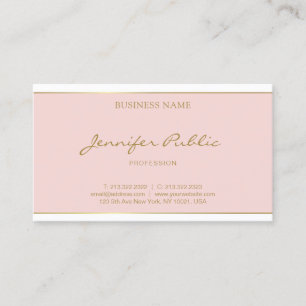 Tarjeta De Visita Caligrafía Nombre dorado Script Rubor Rosa Elegant