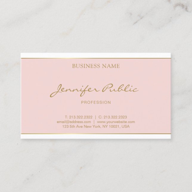 Tarjeta De Visita Caligrafía Nombre dorado Script Rubor Rosa Elegant (Anverso)