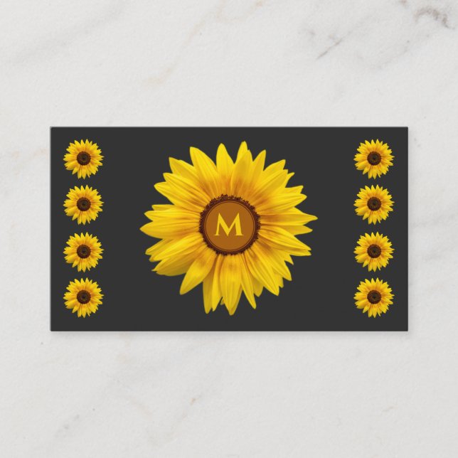 Tarjeta De Visita Caligrafía por monograma de girasol florido Código (Anverso)