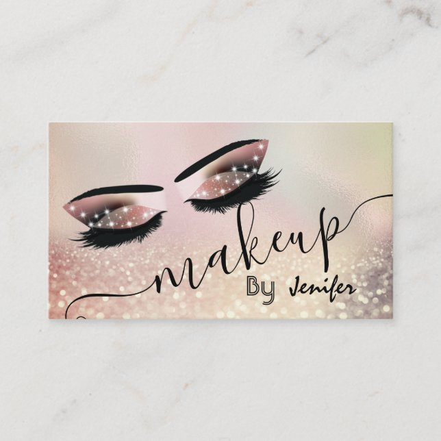 Tarjeta De Visita caligrafía Purpurinoso de ojos de maquillaje de lu (Anverso)