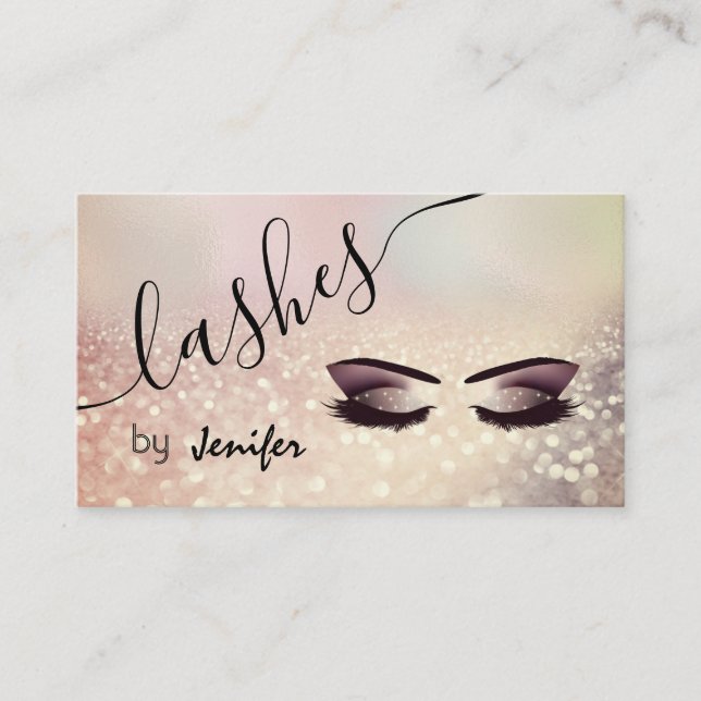 Tarjeta De Visita caligrafía Purpurinoso de ojos de maquillaje de lu (Anverso)
