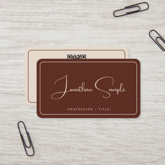 Tarjeta De Visita Caligrafía Script Terracotta Premium Silk Luxury (Anverso/Reverso In Situ)