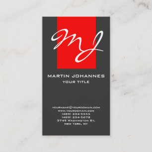 Tarjeta de visita caligráfica Monograma rojo oscur