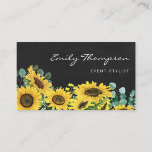Tarjeta De Visita Calkboard rústico girasoles y eucalipto floral