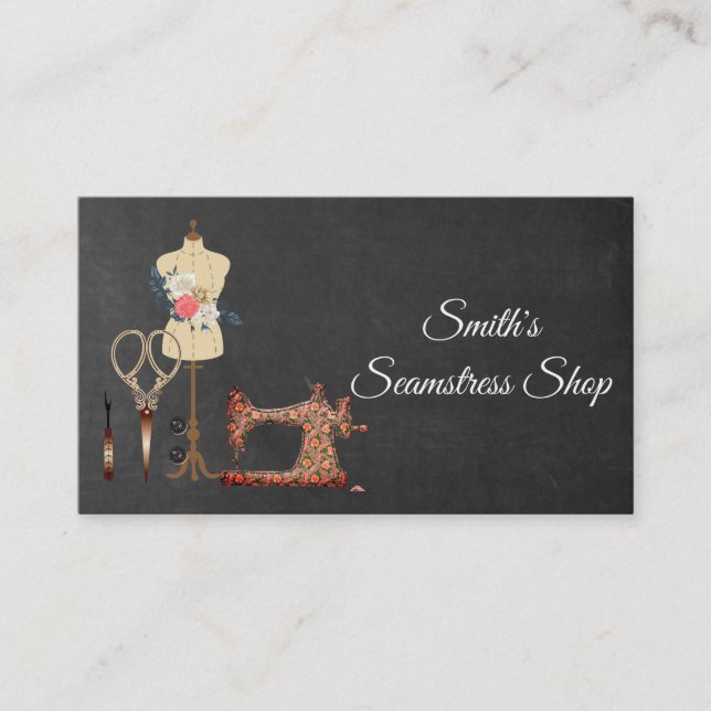 Tarjeta De Visita Calkboard Vintage Seamstress (Anverso)