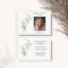 Tarjeta De Visita Calla Lily Sage Green Memorial Photo Prayer Card