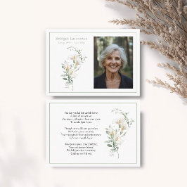 Tarjeta De Visita Calla Lily Sage Green Memorial Photo Prayer Card