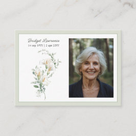 Tarjeta De Visita Calla Lily Sage Green Memorial Photo Prayer Card