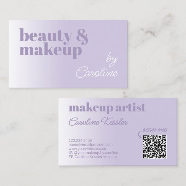 Tarjeta De Visita Calligrafía blanca de lavanda simple Lilac Violet (Anverso / Reverso)
