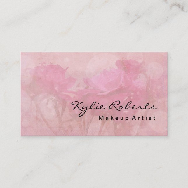 Tarjeta De Visita Calligrafía de artista de maquillaje de Rosa flora (Anverso)