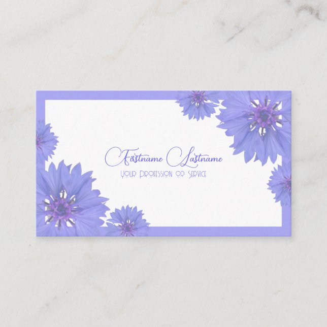 Tarjeta De Visita Calligrafía de flor de maíz azul boda floral Códig (Anverso)