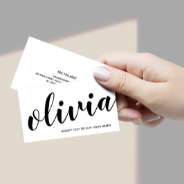 Tarjeta De Visita Calligrafía de guiones manuscritos blancos negrita