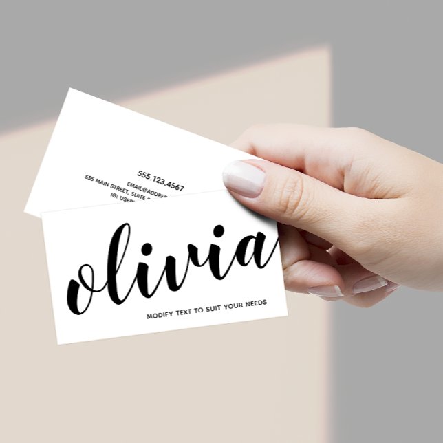 Tarjeta De Visita Calligrafía de guiones manuscritos blancos negrita (Subido por el creador)