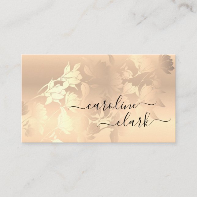 Tarjeta De Visita Calligrafía Elegante Rosa moderno Flores negras de (Anverso)