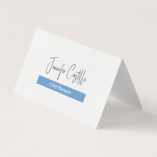 Tarjeta De Visita Calligrafía Minimalista blanca y azul llana
