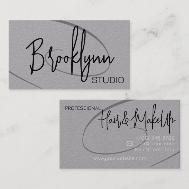Tarjeta De Visita Calligraphy Moderno Profesional Hair Studio Black (Anverso / Reverso)
