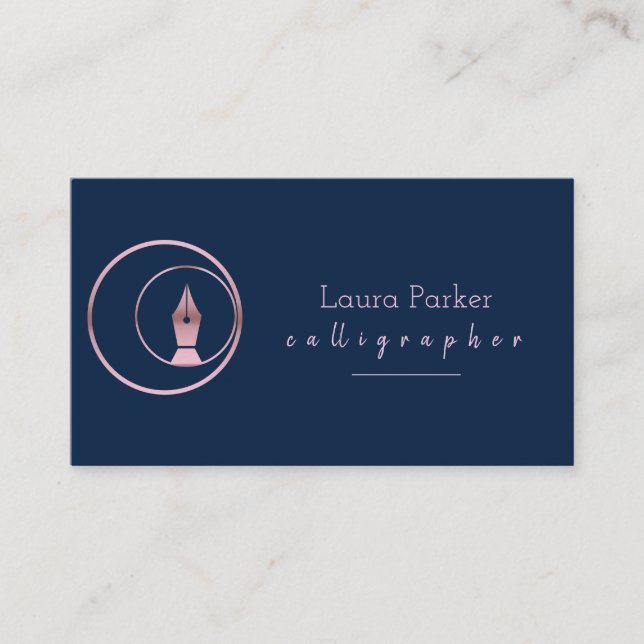 Tarjeta De Visita Calligraphy Nib Rosa Gold FreelWriter (Anverso)