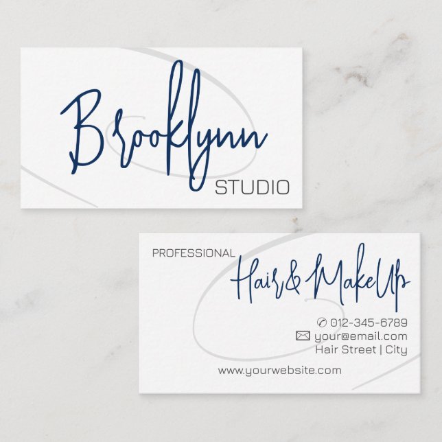 Tarjeta De Visita Calligraphy Profesional Moderno Hair Salon Twirl (Anverso / Reverso)
