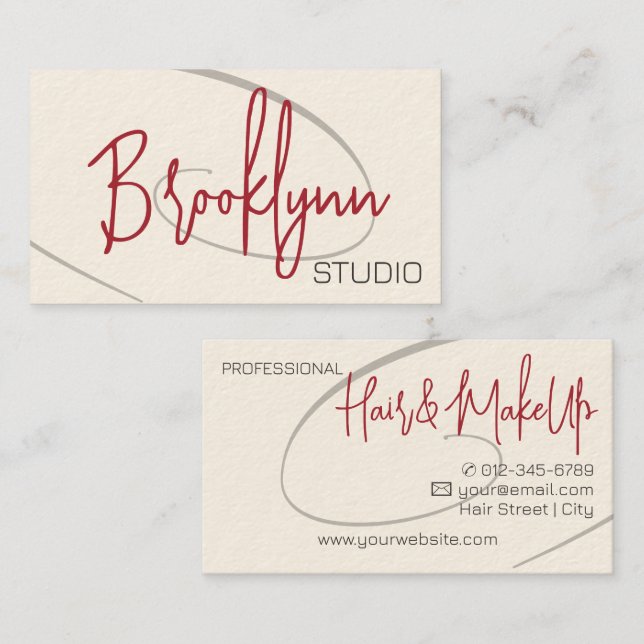 Tarjeta De Visita Calligraphy Profesional Moderno Hair Studio Twirl (Anverso / Reverso)