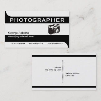 Tarjeta De Visita Cámara de fotógrafo negro, blanco moderno