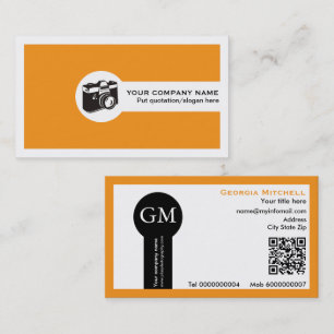 Tarjeta De Visita Cámara de fotógrafo y código QR naranja