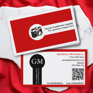 Tarjeta De Visita Cámara de fotógrafo y código QR rojo