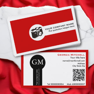 Tarjeta De Visita Cámara de fotógrafo y código QR rojo