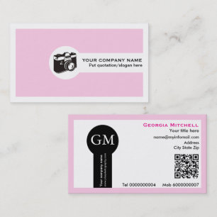 Tarjeta De Visita Cámara de fotógrafo y código QR rosa