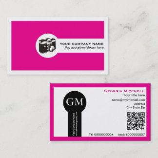 Tarjeta De Visita Cámara de fotógrafo y código QR rosa caliente