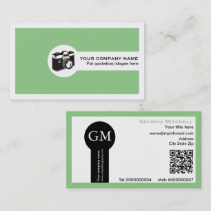 Tarjeta De Visita Cámara de fotógrafo y código QR verde menta