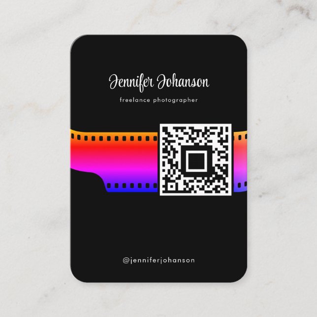 Tarjeta De Visita Cámara de rollo de película Código QR negro (Anverso)