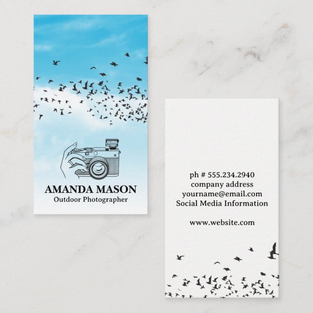 Tarjeta De Visita Cámara de sujeción | Aves en el cielo (Anverso / Reverso)