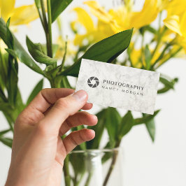 Tarjeta De Visita Cámara fotográfica lente mármol blanco