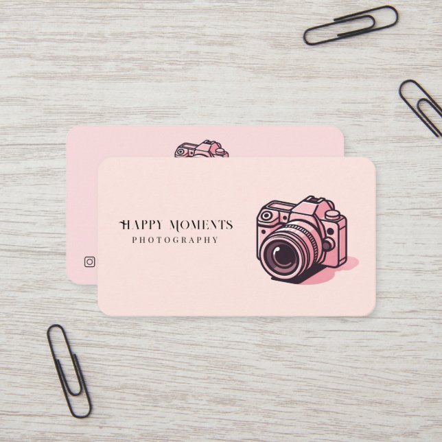 Tarjeta De Visita Cámara réflex digital rosa de moda personalizada (Anverso/Reverso In Situ)
