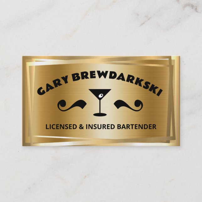 Tarjeta De Visita camarero bebe oliva martini vidrio faux gold (Anverso)