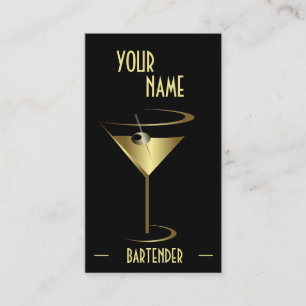 Tarjeta De Visita Camarero metálico de Martini del cóctel del oro